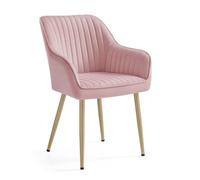 Helloshop26 Chaise de Salle à Manger Fauteuil siège rembourrée avec accoudoirs Largeur d’Assise 49 cm Pieds en métal revêtement en Velours Charge 110 kg pour Salon Chambre Rose 12_0004909