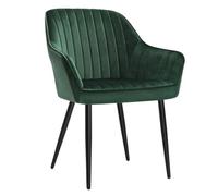 Helloshop26 Chaise de Salle à Manger Fauteuil siège rembourrée avec accoudoirs Largeur d’Assise 49 cm Pieds en métal revêtement en Velours Charge 110 kg pour Salon Chambre Vert 12_0004906