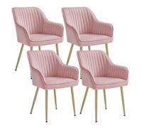 Helloshop26 Chaise de Salle à Manger Lot de 4 Fauteuil siège rembourrée avec accoudoirs Largeur d’Assise 49 cm Pieds en métal revêtement en Velours Charge 110 kg pour Salon Chambre Rose 12_0004916
