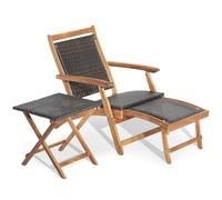 Helloshop26 Chaise Longue en rotin avec Repose-Pied rétractable Table d'appoint Pliable et accoudoirs pour Jardin 20_0008167