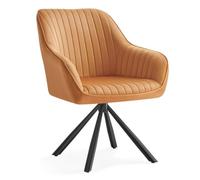 Helloshop26 Chaise Salle à Manger Fauteuil pivotant Velours rembourrée avec accoudoirs Charge 120 kg Pieds Acier pour Salle à Manger Cuisine Marron 12_0004967