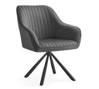 Helloshop26 Chaise Salle à Manger Fauteuil pivotant Velours rembourrée avec accoudoirs Charge 120 kg Pieds Acier pour Salle à Manger Cuisine Gris 12_0004969