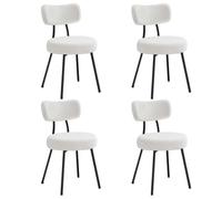 Helloshop26 Chaises Salle à Manger Lot de 2 Tissu Peluche Dossier courbé chaises de Cuisine rembourrées Cader en Acier Modernes Salon Coiffeuse Blanc 12_0004988