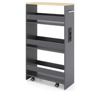Helloshop26 Chariot de Rangement Slim 47,5 x 20 x 80,5 cm Station de Recharge Pratique 4 étagères Design en Bois Gris 20_0018921