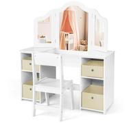 Helloshop26 Coiffeuse 2-en-1 avec Bureau d'écriture 104 x 40 x 117 cm Rangement Pratique Miroir Amovible Design Blanc 20_0020588