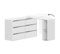 Helloshop26 Coiffeuse Assemblage Rapide 39 x 120 x 72 cm Commode Meuble de Rangement avec étagère côte à côte ou en L pour Chambre Bureau Blanc 12_0006065
