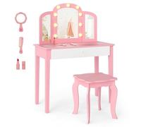 Helloshop26 Coiffeuse Enfant Design 2-en-1 70 x 34 x 95,5 cm avec Miroir détachable et éclairage LED réglable en MDF Rose 20_0018892