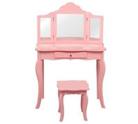 Helloshop26 Coiffeuse Enfant Rose avec Tabouret Table de Maquillage avec Miroir à Trois Panneaux et tiroir 70 x 34 x 104 cm Rose 20_0008329