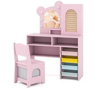 Helloshop26 Coiffeuse pour Enfants 80 x 29,5 x 111 cm avec éclairage Miroir et Espace de Rangement Optimal Design Rose MDF 20_0018226