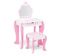 Helloshop26 Coiffeuse pour Enfants avec Miroir et Tabouret en Bois Style Princesse Cadeau pour Filles Rose 20_0005756