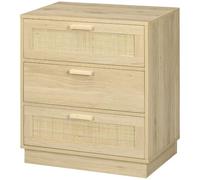 Helloshop26 Commode 3 tiroirs Meuble de Rangement 60 x 38 x 69 cm Anti basculement scandinave décoratif en mélamine Bois Naturel 21_0001563