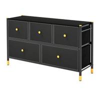 Helloshop26 Commode à 5 tiroirs en Tissu 100 x 30 x 58,5 cm Espace de Rangement Pratique Design Moderne en MDF Noir 20_0019532