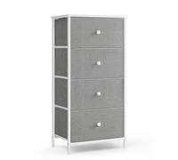 Helloshop26 Commode Meuble de Rangement pour Chambre Colonne de Rangement en Tissu avec 4 tiroirs Cadre en métal Gris Clair et Blanc 12_0005216