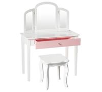 Helloshop26 Ensemble Coiffeuse et Chaise avec Miroir Pliable pour Enfants Table et Tabouret de Maquillage de Style Princesse 70 cm x 34 cm x 95,5 cm Blanc et Rose 20_0008438