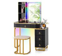 Helloshop26 Ensemble de Coiffeuse avec Miroir Lumineux 80 x 40 x 137 cm 7 Modes LED réglables Tabouret rembourré en MDF Noir 20_0011864