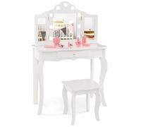Helloshop26 Ensemble de Coiffeuse et Tabouret pour Enfants 70 x 34 x 103 cm Fonction 2 en 1 Lumineux Design épuré en MDF Blanc 20_0019220