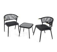 Helloshop26 Ensemble de Meubles 3 pcs de Patio en rotin Charge 180 kg Salon de Jardin chaises rembourrées en Mousse à séchage Rapide Noir 20_0008482