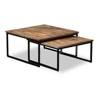 Helloshop26 Ensemble de Table Basse gigogne Lot de 2 Teck Massif récupération Marron 02_0042113