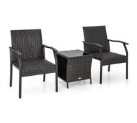 Helloshop26 Ensemble de Table et chaises de Patio en Osier 3 pièces siège rembourré Plateau en Verre trempé Cadre en métal renforcé mobilier en rotin tissé 20_0002714