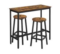 Helloshop26 Ensemble de Table et tabourets Hauts Table de Cuisine avec 2 chaises de Bar 100 x 40 x 90 cm pour Salle à Manger Cadre en Acier Style Industriel Marron 12_0005421