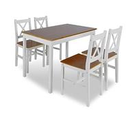 Helloshop26 Ensemble Table Salle à Manger 108 cm Salon en Bois de pin + 4 chaises Blanc et Marron 0902032