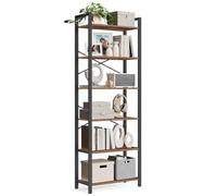 Helloshop26 Étagère à 6 Niveaux bibliothèque avec Structure en Acier pour Salon Bureau entrée Hauteur 186 cm Style Industriel Marron Rustique et Noir 12_0005455