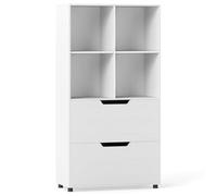 Helloshop26 Étagère à Livres avec 4 Compartiments Ouverts et 2 Grands tiroirs 70 x 33,5 x 130 cm Stable Ambiance Moderne en Bois Blanc 20_0018287