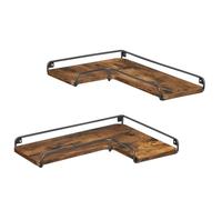 Helloshop26 Étagère d’Angle en Forme de L Lot de 2 étagère Murale Tablette Flottante Suspendue Industriel pour Salon Chambre Cuisine Marron 12_0005637