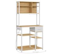 Helloshop26 Étagère de Cuisine avec multiprise Bar à café avec étagères réglables tiroir en Tissu 12 Crochets 40 x 80 x 1804 cm Support pour Micro-Ondes Blanc 12_0005658