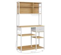 Helloshop26 Étagère de Cuisine avec multiprise Bar à café avec étagères réglables tiroir en Tissu 12 Crochets 40 x 100 x 180,4 cm Support pour Micro-Ondes Blanc 12_0005655