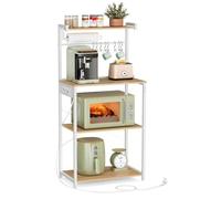 Helloshop26 Étagère de Cuisine avec multiprise Bar à café sur 4 Niveaux avec étagère réglable Support pour Micro-Ondes Porte essuie-Tout 40 x 60 x 140 cm Marron Rustique et Noir d'encre 12_0005660