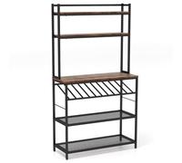 Helloshop26 Étagère de Cuisine pour Four à Micro-Ondes avec casier à vin pour 10 Bouteilles desserte de Cuisine avec Pieds réglables 90 cm x 35 cm x 165 cm Marron Rustique 20_0005340
