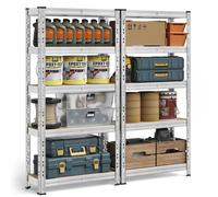 Helloshop26 Étagère de Rangement Charge Lourde étagère de Garage 50 x 100 x 200 cm capacité de Charge Jusqu’à 875 kg Montage Facile tablettes réglables Argent 12_0005714