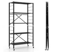 Helloshop26 Étagère de Rangement Pliante 76 x 34 x 153 cm 5 Niveaux Mobile Pratique Design en métal Noir 20_0020914