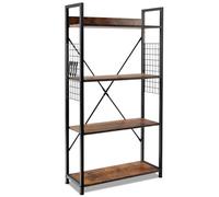 Helloshop26 Étagère Industrielle à 4 Niveaux réglables 64 x 24 x 110 cm avec Crochets élégante et Pratique en Bois café 20_0019437