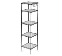 Helloshop26 Étagère pour Salle de Bain à 5 Niveaux étagère d’Angle métallique Robuste Charge 100 kg avec 5 Planches en Plastique Crochets Amovibles 30 x 30 x 123,5 cm Extensible Noir 12_0005803