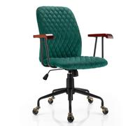 Helloshop26 Fauteuil de Bureau à Roulette en Velours Style Vintage elégant Chaise pivotante réglable Vert 20_0005814