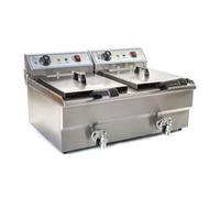 Helloshop26 Friteuse Acier INOX 2 bacs 16 litres cuve et Resistance Amovible Robinet vidange 380 V Professionnelle 3614029