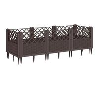 Helloshop26 Jardinière bac lit surélevé Plantes Fleurs terrasse Jardin avec piquets 123,5 x 43,5 x 43,5 cm PP Marron 02_0038183
