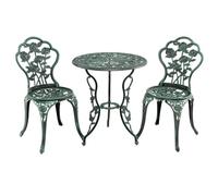Helloshop26 Lot de 2 chaises et Table Ronde 60 x 69 cm avec Trou de Parasol Ambiance Cosy en Aluminium Vert 20_0013421