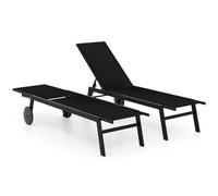 Helloshop26 Lot de 2 chaises Longues de Patio 190-150,5 x 59 x 33,5-99 cm Confort réglable Tissu Respirant en métal Noir 20_0017500