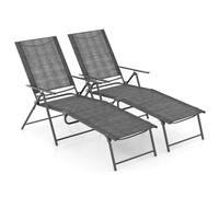 Helloshop26 Lot de 2 chaises Longues Pliantes 155-189 x 64 x 65-102 cm Dossier inclinable 6 Positions Style Contemporain en métal Gris 20_0011301