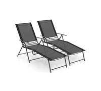 Helloshop26 Lot de 2 chaises Longues Pliantes 156-189 x 64 x 65-102 cm avec Dossier réglable et Tissu Respirant en métal Noir 20_0011302