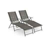 Helloshop26 Lot de 2 chaises Longues Pliantes inclinables 156-189 x 64 x 65-102 cm Confort Optimal Dossier réglable Moderne en métal café 20_0011300