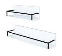 Helloshop26 Lot de 2 étagères murales Meuble de Rangement Moderne de Tailles différentes Panneau de Particules Acier Blanc Noir 03_0009738