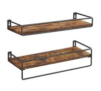 Helloshop26 Lot de 2 étagères murales tablettes suspendues avec Tringle rangements flottants Cuisine Chambre Salon Marron Rustique et Noir 12_0006221