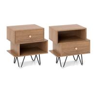 Helloshop26 Lot de 2 Tables de Chevet 44 x 29 x 47 cm avec tiroir Amovible et Compartiment Ouvert Moderne du Milieu du siècle en Bois aggloméré Marron 20_0011963