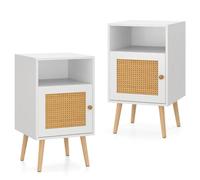 Helloshop26 Lot de 2 Tables de Chevet en rotin 40 x 39 x 70 cm Espace de Rangement à 3 Niveaux Chic et Durable en Bois Blanc 20_0012503