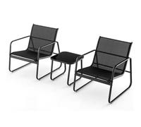 Helloshop26 Lot de 3 pièces Salon de Jardin en métal 77 x 61 x 75 cm Assise Ergonomique Table Basse Pratique en textilène Noir 20_0013430