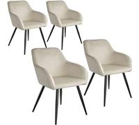 Helloshop26 Lot de 4 chaises Pieds Noir siège de Salon Cuisine Salle à Manger Design élégant Velours Beige 08_0000079